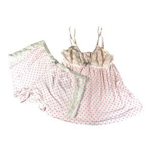 Victoria's Secret Pink Polk-a-Dot Camisole and Shorts Pajama Set Lace Trim Med